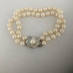 14K Double Strand Cultured Pearl Bracelet
